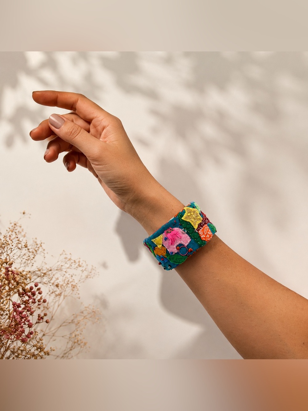 Handmade Mixed Media Statement Cuff Bracelet | Textile Art Wearable